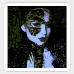 Beautiful girl, with mask. Like royal, but dark. Pale skin and violet lips. Light blue, white. Sticker